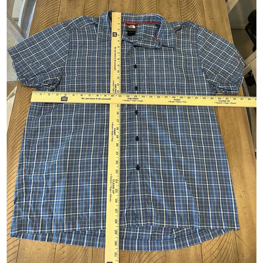 The North Face Blue Plaid SS Button Down Shirt Men's XL Casual Hiking Top